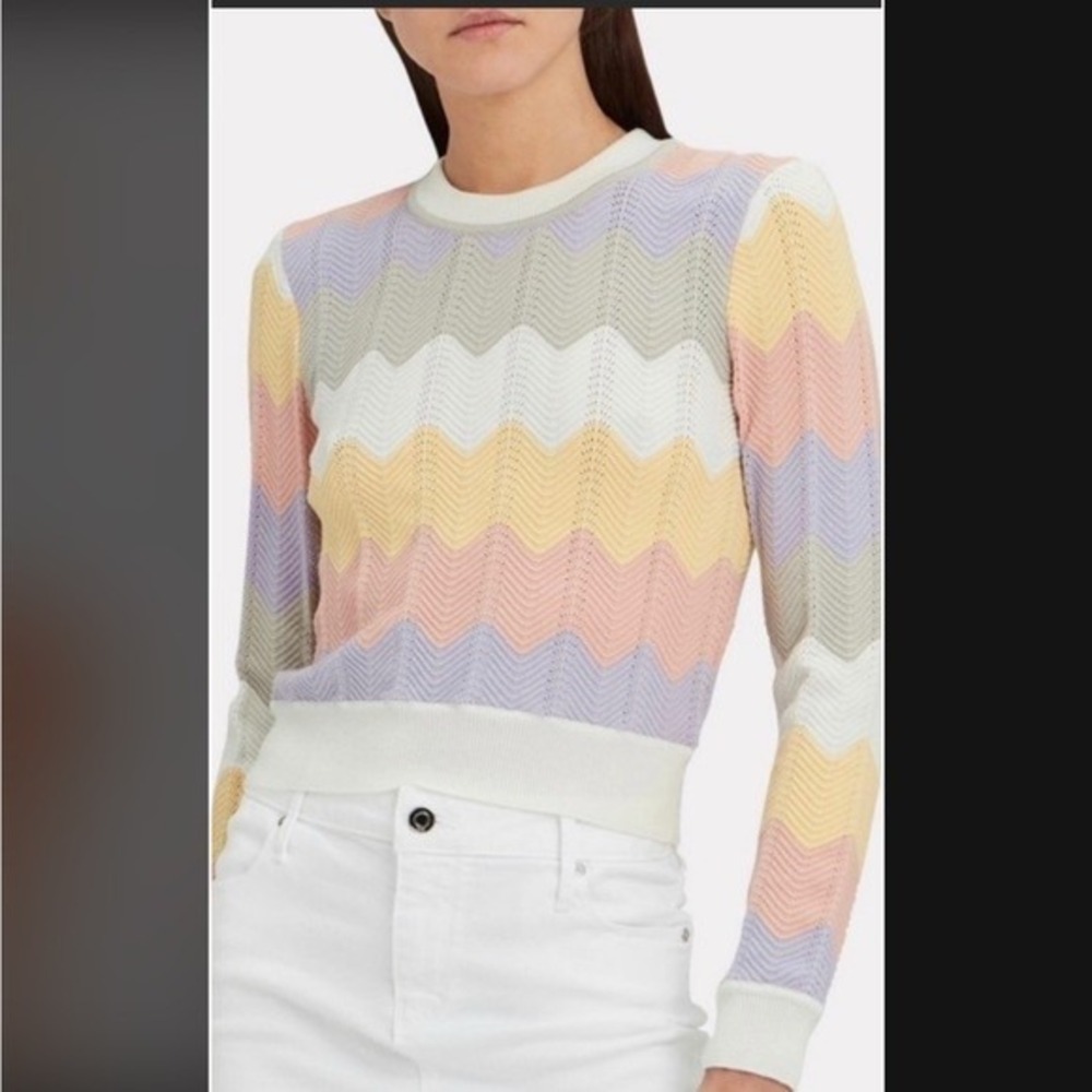 Ronny Kobo Sweater Womens Small Multicolor Pastel Jada Chevron Knit Striped Crew - Picture 1 of 10